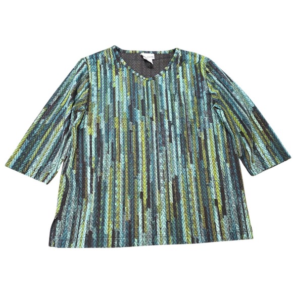 Bon Worth Tops - Bon Worth 3/4 Sleeve Top Women's Size SP‎ Teal Green Abstract Stripe V-Neck